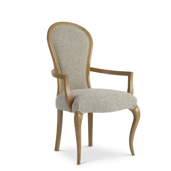 Elegant luxury Italian dining chair with wooden frame and beige upholstery, handcrafted for sophisticated interiors.