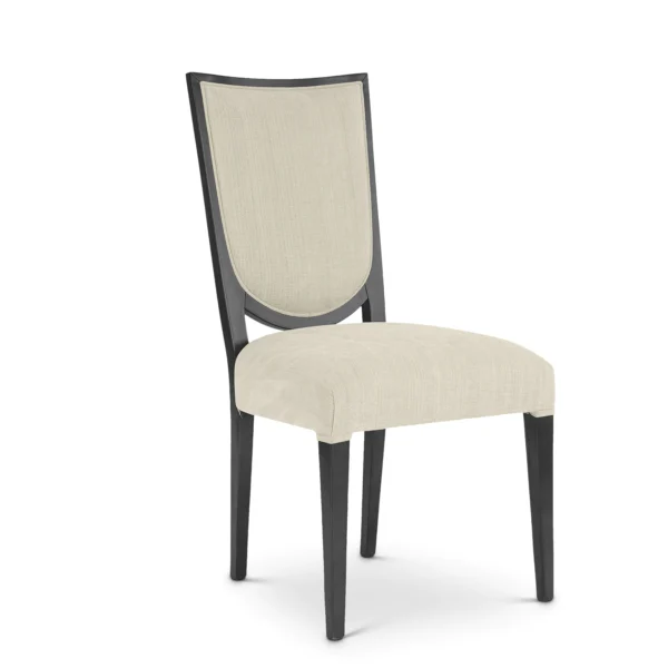 Elegant Italian luxury chair with beige upholstery and dark wood frame, perfect for high-end interior design spaces.