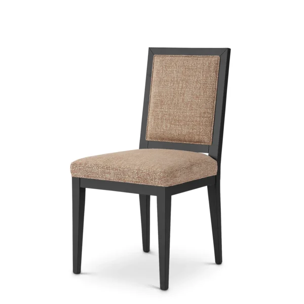 Luxury Italian designer chair with black frame and beige upholstery, perfect for elegant dining or modern interiors.