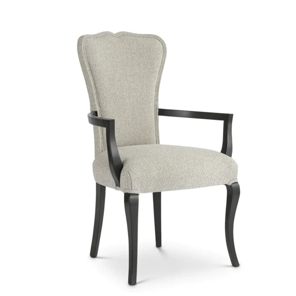 Italian luxury design armchair with elegant upholstery and sleek black wooden frame for sophisticated interiors.