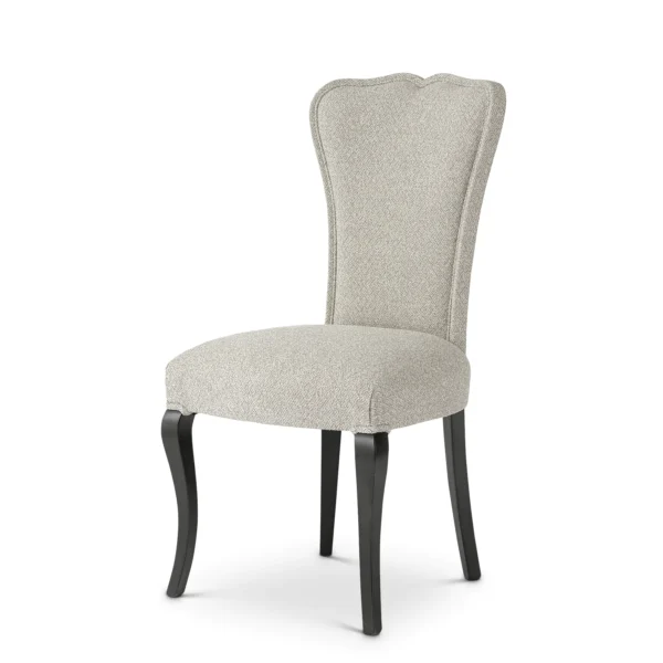 Elegant Italian luxury upholstered chair with curved black legs, perfect for high-end interior design settings.