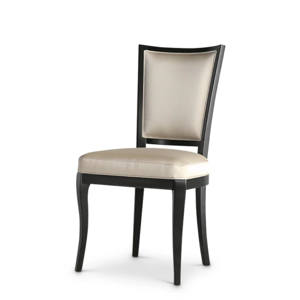 Elegant Italian luxury chair with cream upholstery and black wood frame, perfect for high-end interior design.