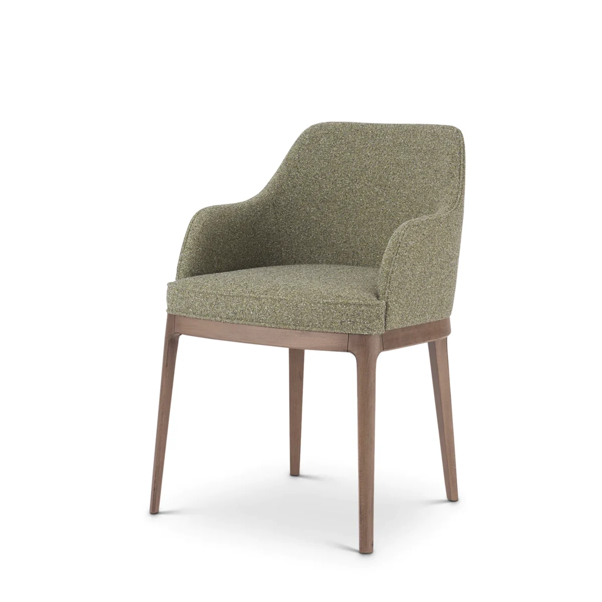 Luxurious Italian designer chair with green upholstery and elegant wooden legs, perfect for sophisticated interiors.