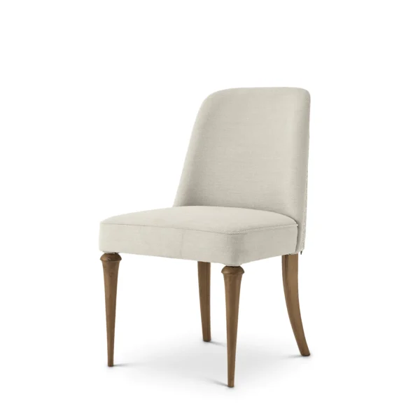 Elegant Italian luxury dining chair with upholstered seat and wooden legs, ideal for high-end interiors.