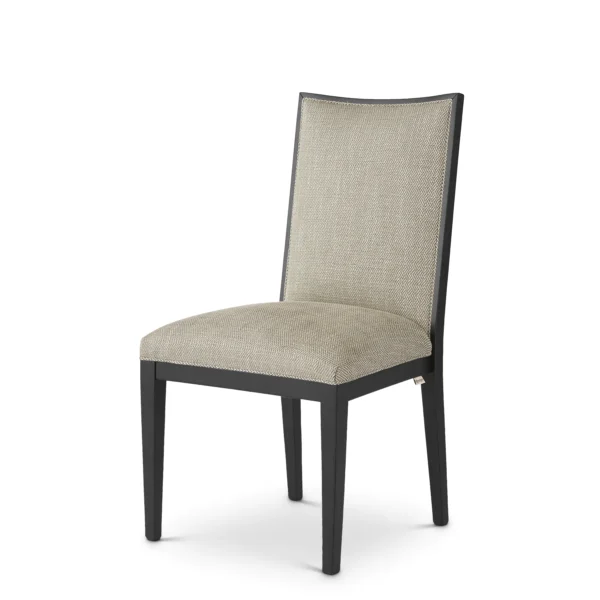 Modern Italian luxury dining chair with elegant upholstery and sleek black wooden frame. High-end design furniture.