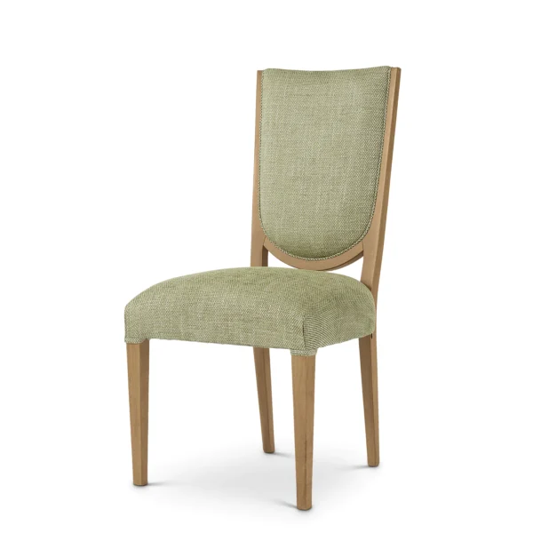 Luxury Italian design chair with green upholstery and wooden frame, crafted for high-end home interiors.