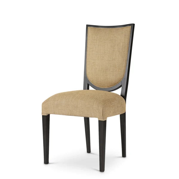 Elegant Italian luxury chair with beige upholstery and dark wooden frame, perfect for high-end interior design.