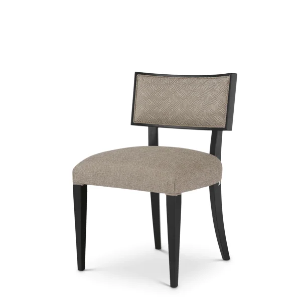 Elegant Italian luxury chair with beige upholstery and sleek black legs, ideal for sophisticated home design.