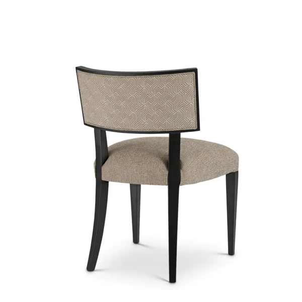 Elegant Italian luxury chair with textured fabric and sleek dark wood frame, perfect for contemporary interiors.