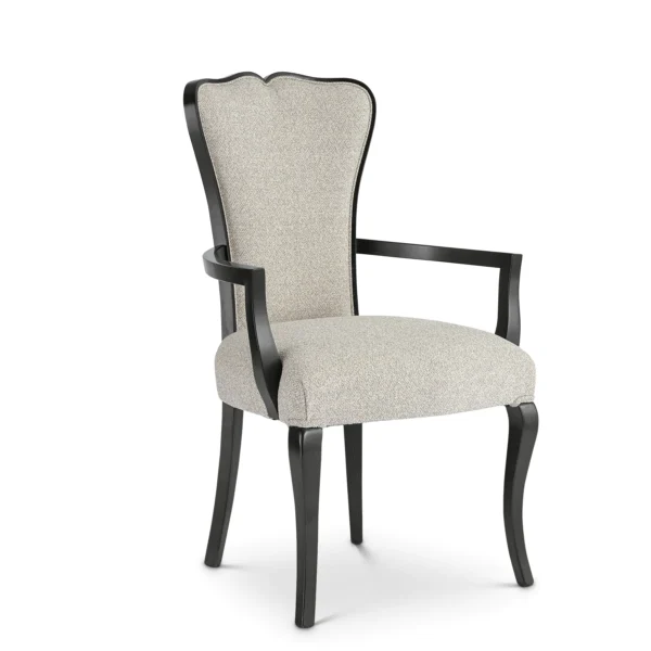 Elegant Italian luxury chair with curved wood frame and upholstered seat, high-end design furniture for upscale interiors.