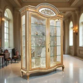 Handgefertigter italienischer Holzschrank mit Glastüren – ein elegantes Einrichtungselement für luxuriöse Villen und Paläste.