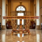 Luxury handmade Italian wooden table with intricate design for villas and palaces. Premium craftsmanship.
