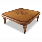 Luxurious Italian design wooden table with intricate inlay, crafted for elegant interiors by high-end furniture artisans.