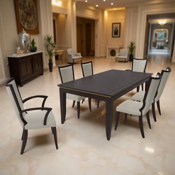 Eleganter italienischer Luxustisch mit dunkler Holzoberfläche – gefertigt für Raffinesse und modernen Stil.