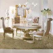 Luxury handmade Italian dining set in wood, elegant design for sophisticated villa interiors.