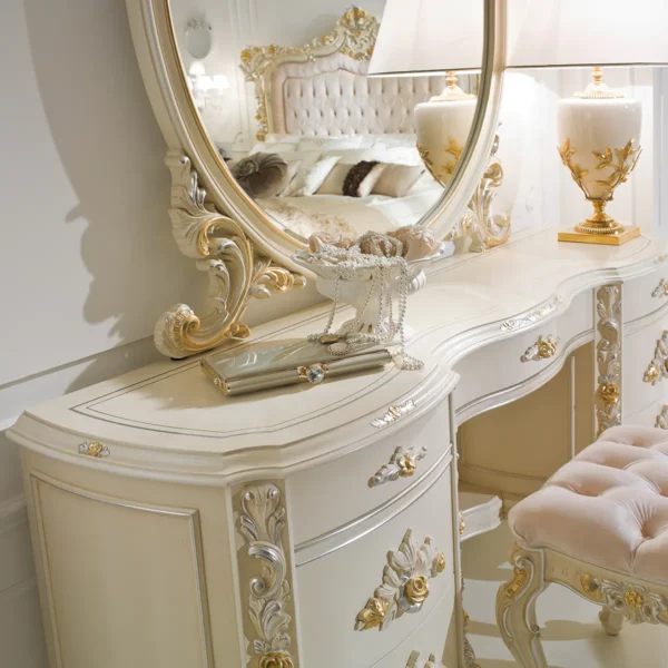 Elegant handcrafted wood furniture with ornate designs, perfect for luxurious villas and palaces.