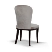 Elegant Italian luxury dining chair with plush beige fabric and dark wood legs, ideal for sophisticated interiors.