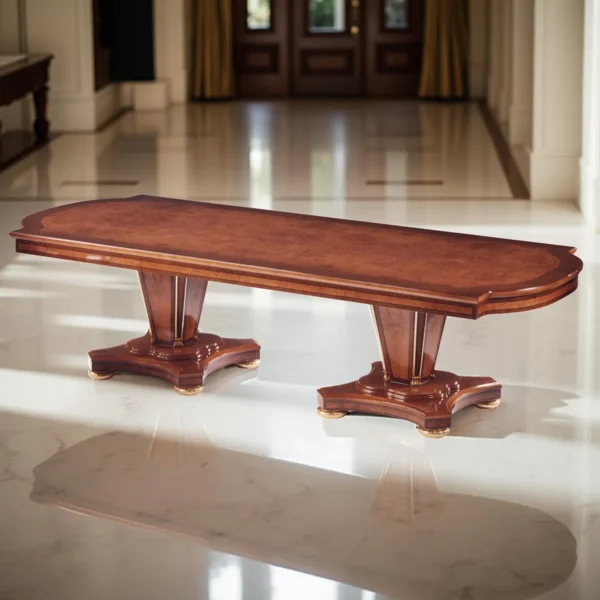Tavolo artigianale in legno di lusso, design elegante su misura per interni raffinati. Mobili personalizzati di alta qualità.