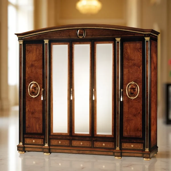 Custom-made luxury wooden wardrobe, Italian design, artisanal quality, ideal for exclusive and personalized interiors.
