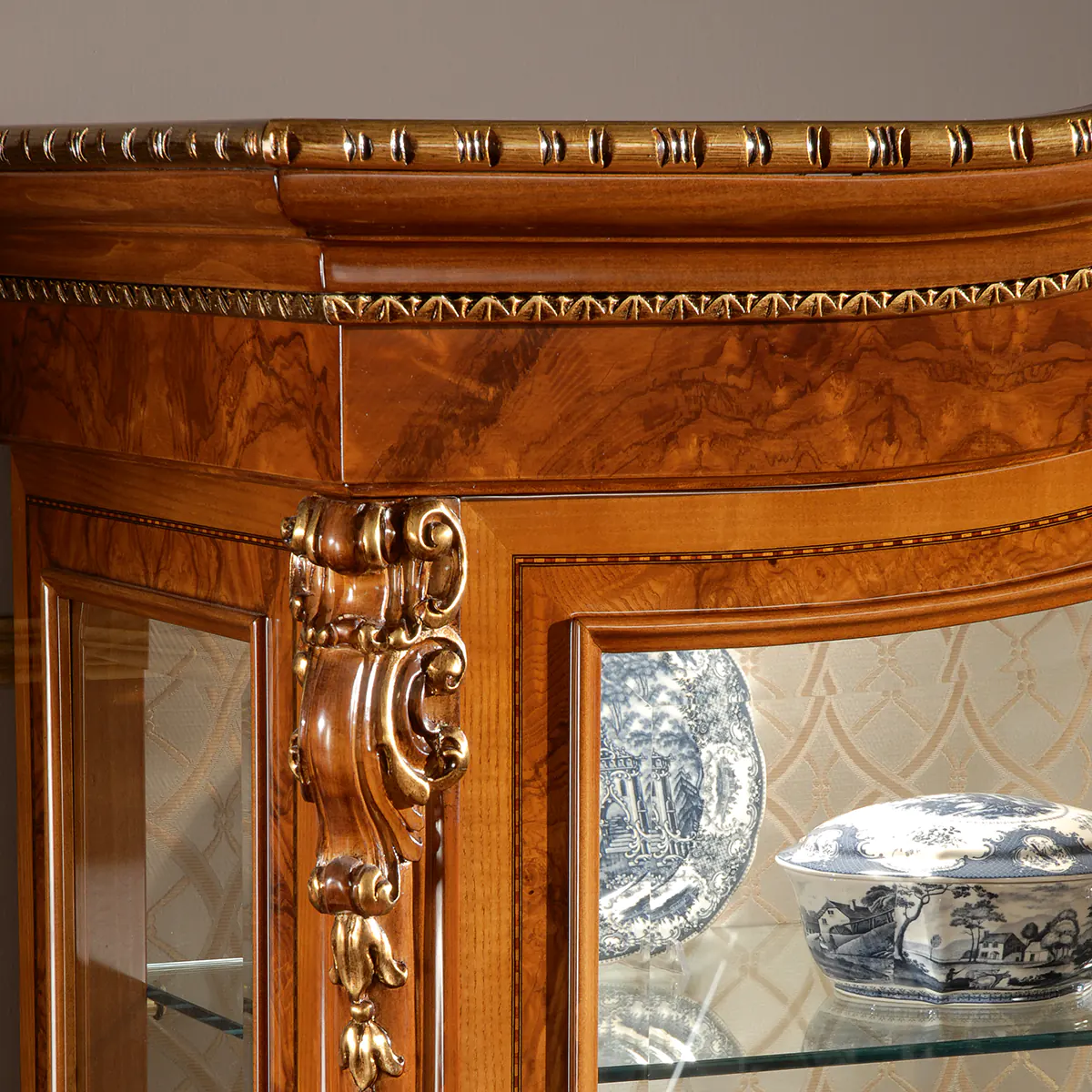 Elegant display cabinet showcasing fine custom furniture, made in Italy
