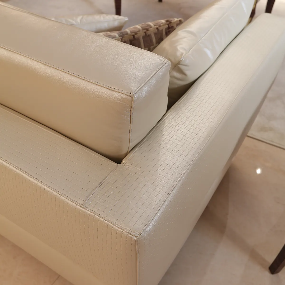 Luxury Italian handmade leather sofa in elegant design for villas and palaces. Real wood frame, exquisite craftsmanship.