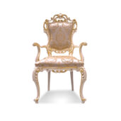 Elegant Italian luxury chair with ornate gold detailing and plush upholstery for high-end interiors.