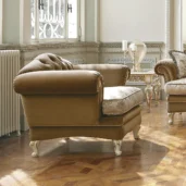 Luxurious Italian armchair with elegant design in a classic interior setting, showcasing high-end craftsmanship.