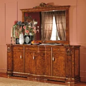 Elegant handmade Italian wood furniture for luxury interiors, featuring intricate carvings and floral decorations.