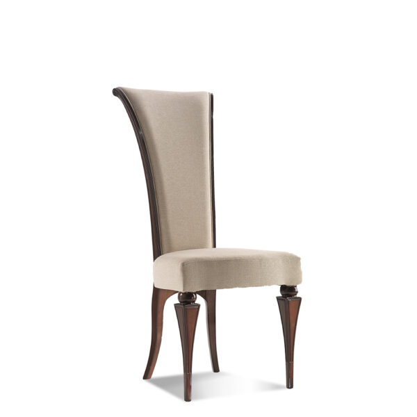 Elegant Italian luxury chair with wood detailing and beige upholstery for high-end interior design.