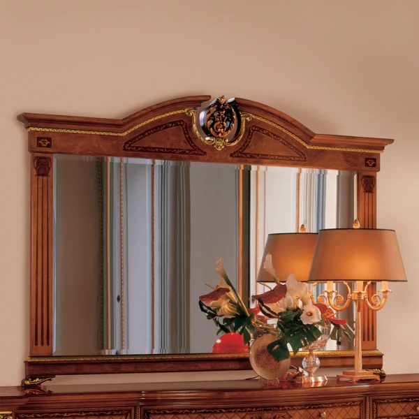 Elegant handcrafted wooden mirror with decorative detail, perfect for luxury villas and palaces.