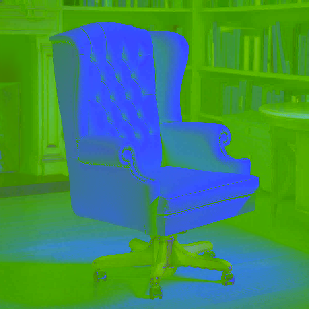 Poltrona da ufficio wingback in pelle beige con base in legno