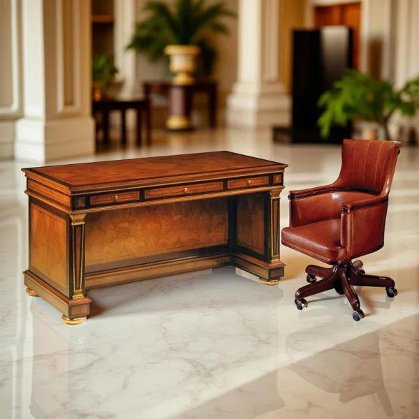 Luxurious Italian designer desk with elegant wood finish, showcasing classic craftsmanship and opulent details.