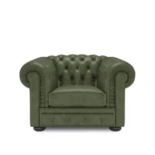 Luxury green leather Chesterfield armchair, classic design for elegant interiors