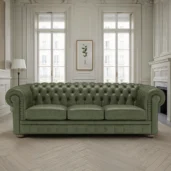 Luxury green leather Chesterfield sofa, classic design for elegant living rooms