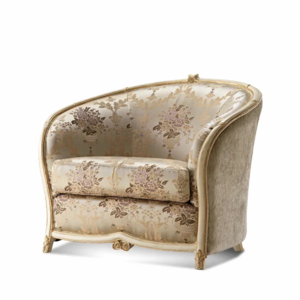Luxury classic armchair with gold damask upholstery and handcrafted details