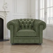 Luxury green leather Chesterfield armchair, classic design for elegant interiors