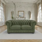 Luxury green leather Chesterfield sofa, classic design for elegant living rooms