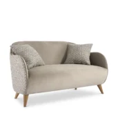 Luxury modern beige fabric sofa with wooden legs, ideal for elegant living rooms