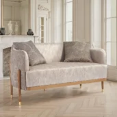 Luxury modern light fabric sofa with brass legs and tips, ideal for elegant living rooms