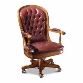 Marzorati executive office chair in burgundy leather with a high button‑tufted back, nailhead trim, padded arm caps on turned supports and a five‑star wooden base on casters.