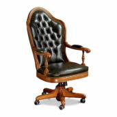 Marzorati executive office chair in black leather with a high button‑tufted back, nailhead trim, turned arm supports and a five‑star wooden base on casters, classic luxury style.