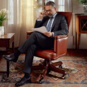 Handcrafted brown leather executive chair, perfect for luxury offices and professional studies