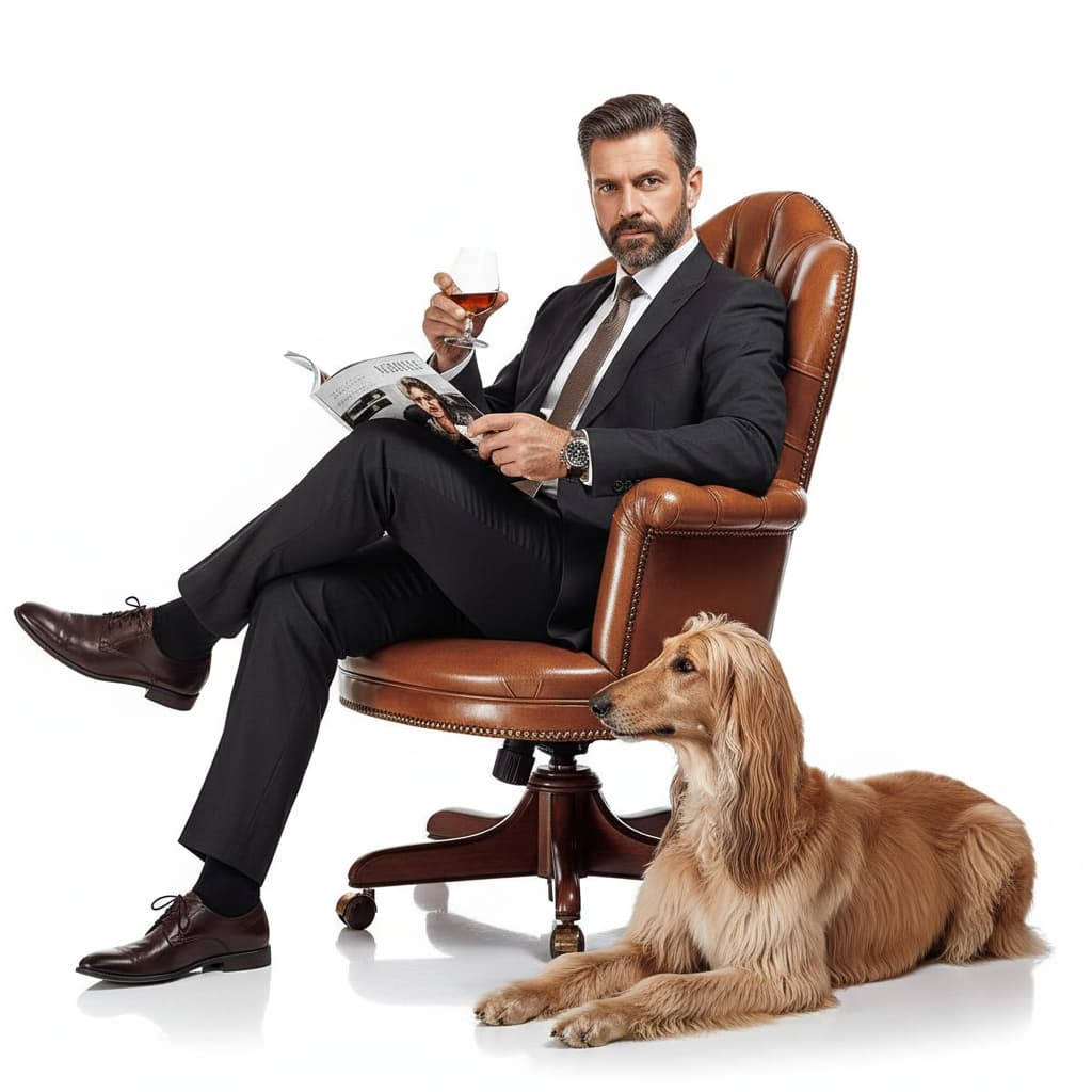 Luxury brown leather executive armchair with classic Italian handcrafted design