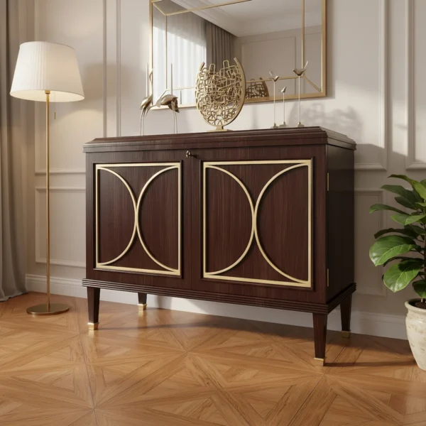 Роскошный комод из темного дуба с изысканными элементами из сусального золота, выполненный вручную в Италии.