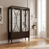 Vetrina di lusso in legno massello di noce con ante in vetro e ripiani in cristallo, ideale per soggiorno e sala da pranzo