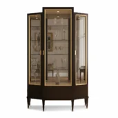 Vetrina di lusso in legno massello di noce con ante in vetro e ripiani in cristallo, ideale per soggiorno e sala da pranzo