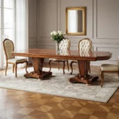 Empire style wooden dining table with matching chairs, handcrafted by Marzorati.
