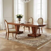 Empire style wooden dining table with matching chairs, handcrafted by Marzorati.
