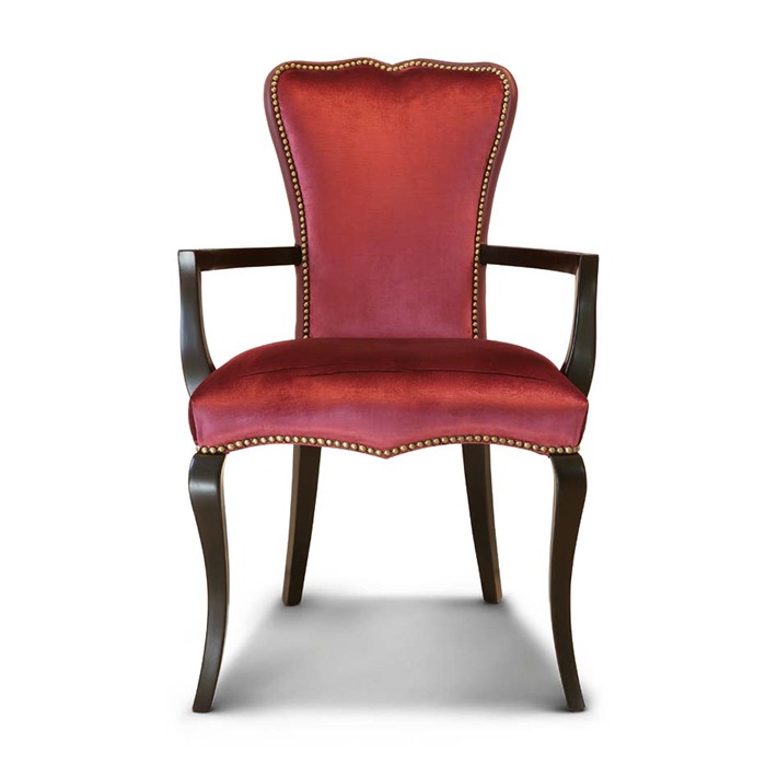 FLORA armchair red EN Flora armchair in red velvet with studded details, luxury Italian craftsmanship.
