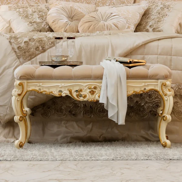 Bench, hand-carved with gold details, Italian baroque style — Ambra collection by Marzorati